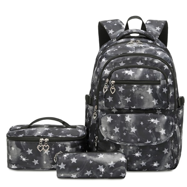 Forestfish Star Print School Backpacks Set for Teen with Lunch Bag Water Resistant Lightweight Large Books Bag